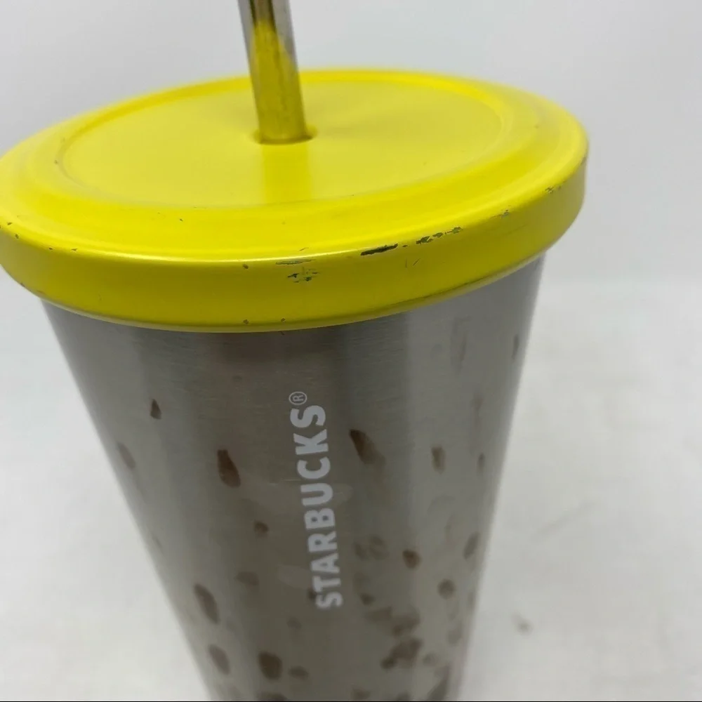 Starbucks metal iced coffee cup with lid and metal straw
